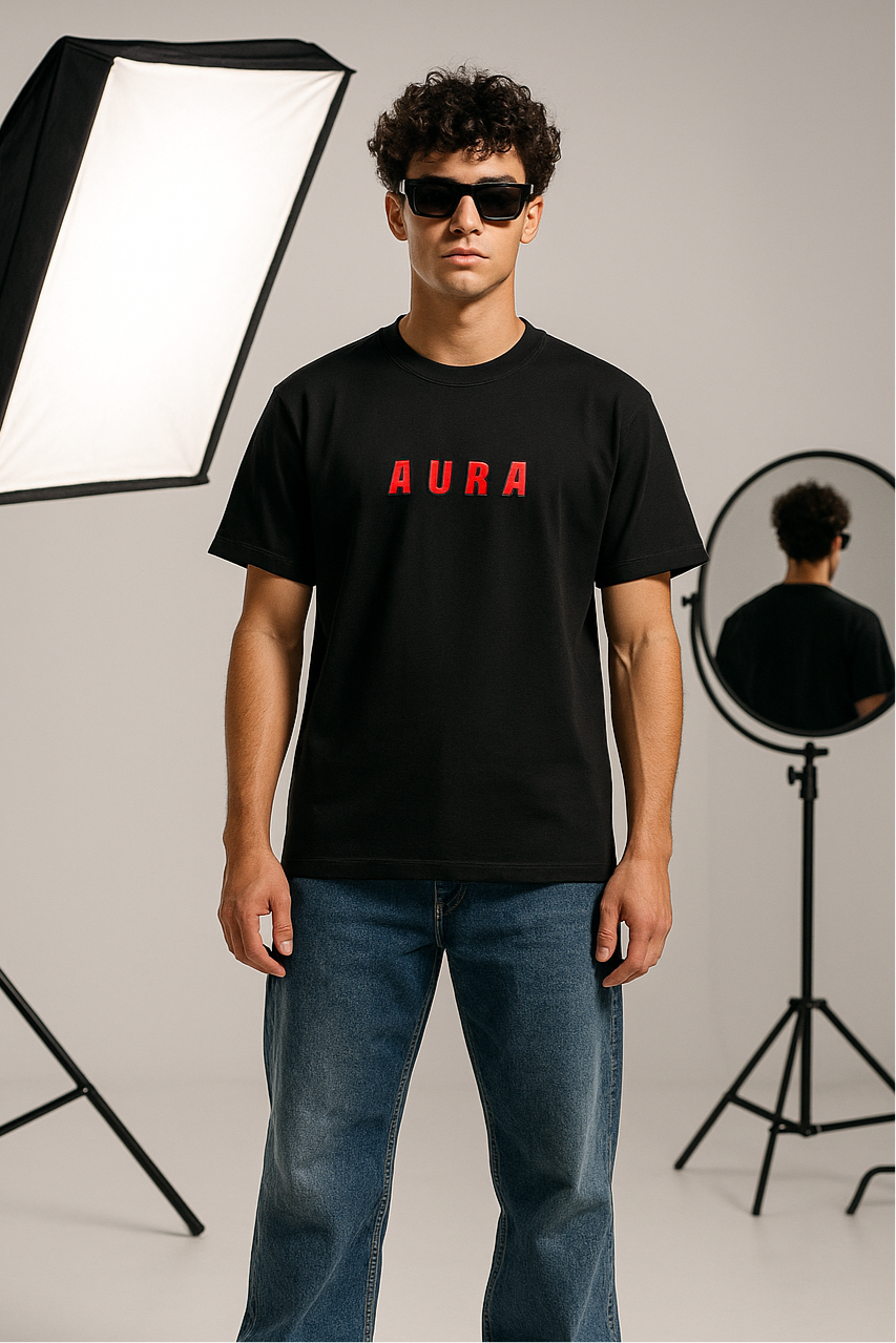 AURA (Black oversized embroidery T-Shirt)