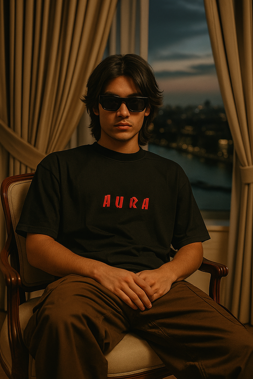 AURA (Black oversized embroidery T-Shirt)